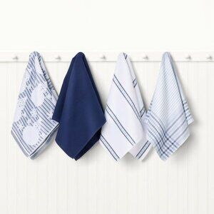 Caro Home Holiday Hand Towel Set, White/Blue, 8 piece set, NWt